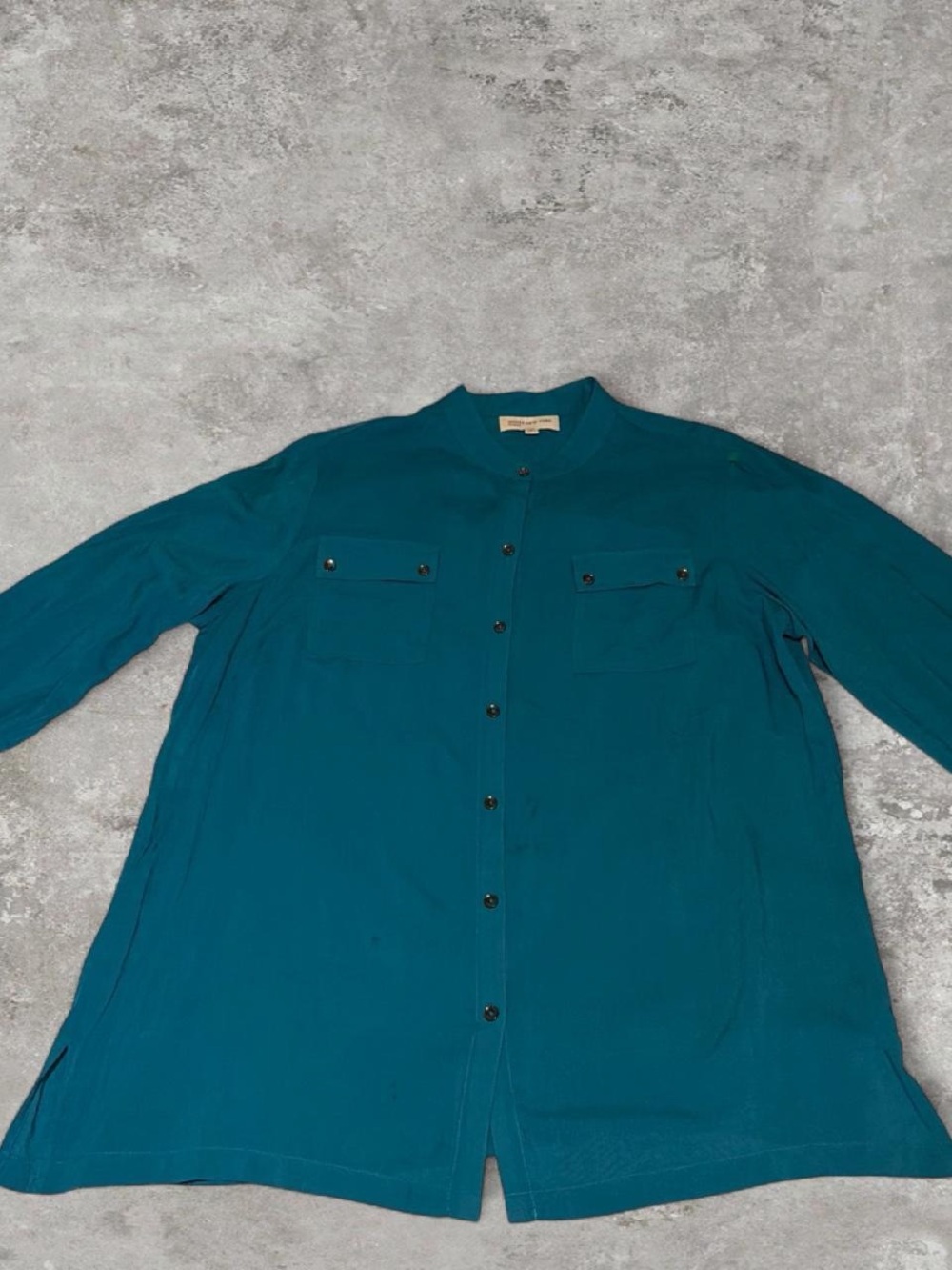 Jones New York Teal Longline Button-Up Blouse